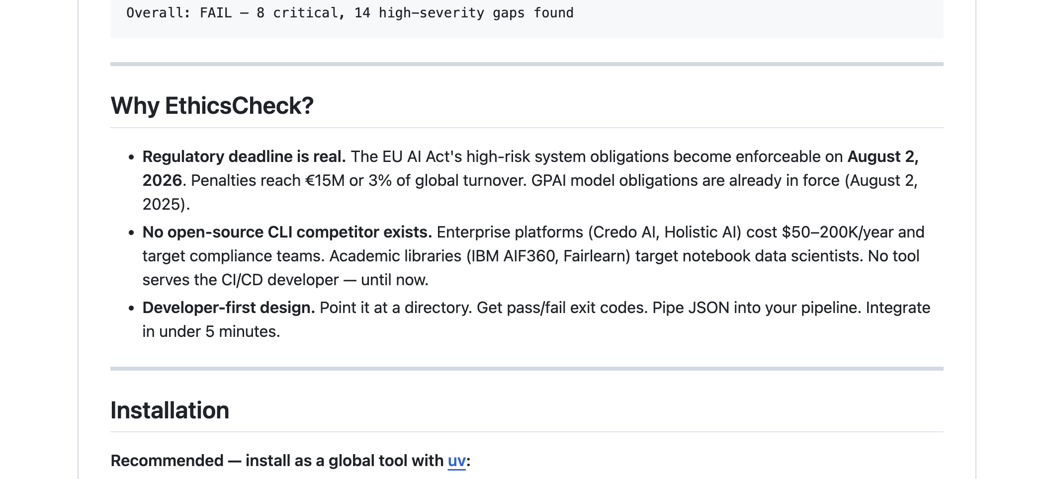 EthicsCheck — EU AI Act compliance CLI